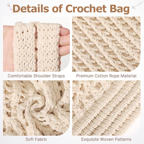 Tavaleu Crochet Tote Beach Bags for Women, Mesh Beach Tote Knit Bag, Summer Vacation Aesthetic Boho Hobo Shoulder Bag - color: Light Buff