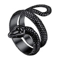 Stainless Steel/18K Gold Plated/Black Snake Ring for Men Women Size 7-12 Serpent Reptile Rings Punk Gothic Jewelry(with Gift Box) - color: 03-Black Plated