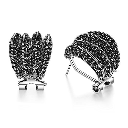 Mytys Two Tone Earrings for Women Gold and Silver Crossover Half Hoop Statement Earring Designer Stud Earrings - color: Black