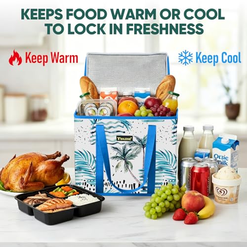 BALEINE 1Pk Insulated Reusable Grocery Bags, Foldable Shopping Bags for Groceries with Reinforced Bottom & Handles (Island Breeze) - color: Island Breeze, size: 1 Pack (Insulated)