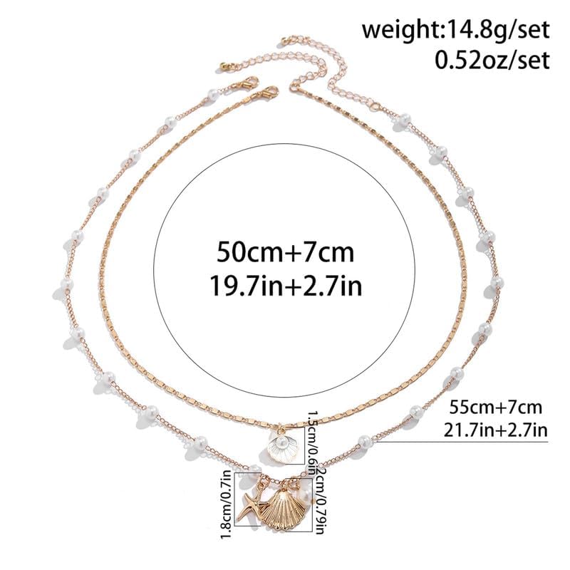 Layered Charm Necklace Boho Summer Jewelry Beach Vacation Gift for Women Surfer Accessories Gold-Filled Chain Summer Jewelry - color: A3