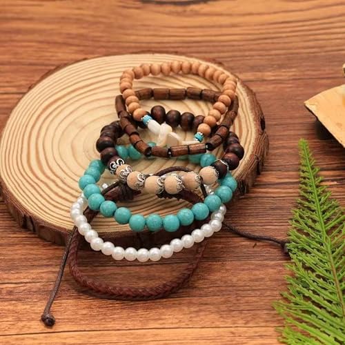 Long tiantian Western Turquoise Beaded Bracelet Set for Women Stackable Cowgirl Bracelets Boho Concho Jewelry Country Concert Rodeo Outfit Accessories Gifts - color: E2:western wooden dress