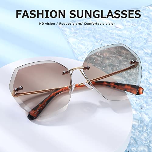 AEVOGUE Sunglasses For Women Oversized Rimless Diamond Cutting Lens Sun Glasses AE0534 - color: Gold&brown