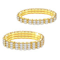 Kucheed Rhinestone Stretch Bracelets, Twinkle Diamond Tennis Bangle, Silver Crystal Sparkling Bridal Stackable Bracelet Jewelry, Bling Shining Wedding Party Elastic Band Bracelet for Women - color: Gold - 2PCS