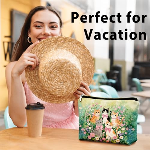 Cute Cat Flower Small Makeup Bag for Women, Kitty Cosmetic Zipper Travel Toiletry Bag for Daughters, Friends, Cats Girl & Women. Ideal Gifts For Travel, Birthdays, Graduation & Christmas. - color: 02-Cat(07)