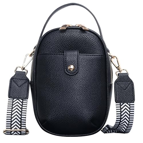 Vegan Leather Crossbody Bag for Women, Multi Compartment Lightweight Shoulder Purse, Casual Daily Crossbody Bag - color: Black