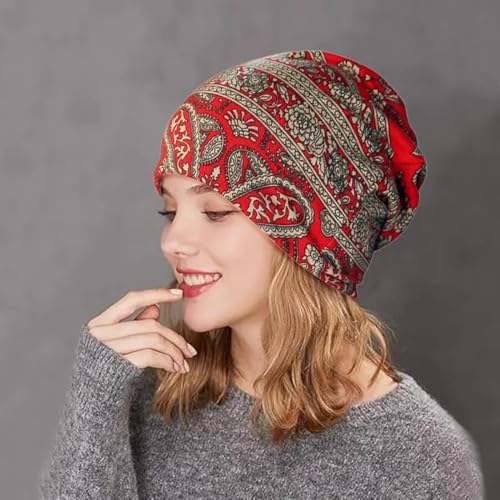 Women's Slouchy Beanie Cap Chemo Headwear Hats Scarf - color: F - Red Navy
