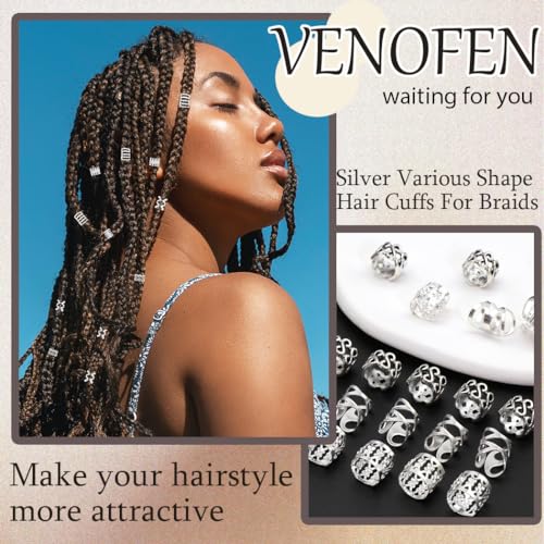 Hair Cuffs for Braids Silver - 80pcs Hair Jewelry Dreadlock Beads Non-Piercing Ear Clips Adjustable Braids Accessories for Women and Men - color: Silver