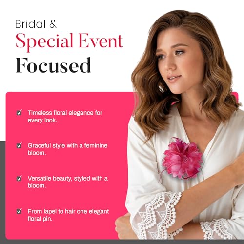 4.72 Inches Elegant Hair Clip Large Flower Brooches for Women | Flower Mesh Ponytail Holder & Hair Clips for Wedding | Charming Floral Lapel & Brooch Pins for Women Fashion (Pink) - color: Rose Red
