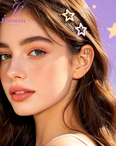 Crescent Moon Star Chain Vertical Hidden Helix Stud Earrings Dangle 316L Stainless Steel Flat Back Threadless Push-Pin Cartilage Rook Piercing Jewelry - color: ROSE GOLD