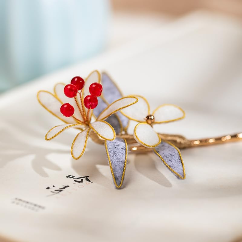 Velvet Morning Glory Hairpin Chinese Hanfu and Han Style Hair Retro Flower with Metal Handmade Hair Clip Hair Accessories for Women Girls Long Hair (Velvet Morning Glory) - color: Velvet Morning Glory