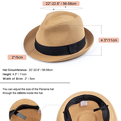 DRESHOW Women Straw Sun Hat Short Brim Panama Travel Fedora Summer Hat Roll Up Beach Cap for Women UPF 50+ - color: Ab Khaki G