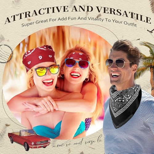 Suhine 24 Pcs Bandanas Bulk for Women Men 22 x 22 Inch Paisley Outdoor Headband Cowboy Handkerchief Summer - color: Black, Red