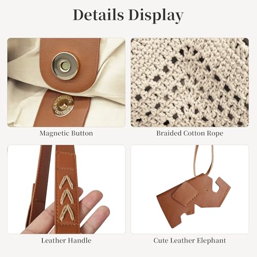 Crochet Beach Tote Bag for Women 2026 Woven Shoulder Bag Summer Handmade Boho Purse Crochet Handbags - color: Beige