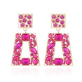 Rhinestone Rectangle Statement Earrings Colorful Crystal Geometric Drop Dangle Earrings for Women Prom Party - color: hot pink