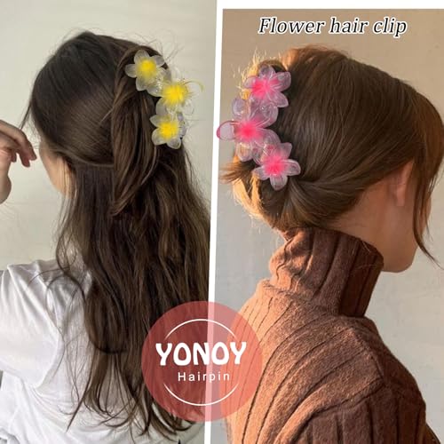 YONOY 6Pcs Flower Hair Clips for Women,Non-Slip Matte Flower Hair Clips for Women,Hawaiian Hair Flower Clip Large Plumeria Strong Hold Hair Claws Banana Cute Clip Beach Hair Accessories - color: Color G