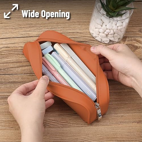 Mr. Pen- Silicone Pencil Case, Aesthetic Pencil Bag for Women, Makeup Pouch | Multifunctional Pouch for Stationery, Cosmetics and Electrical Goods Storage - color: Terracotta