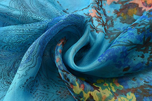 Womens Sexy Bohemian Floral Beach Cover Up Sarong Wrap Swimsuit Beachwear - color: Lake Blue