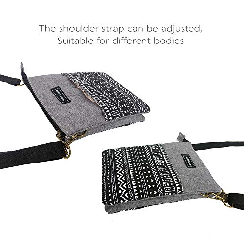 Roomy Cell Phone Purse Wallet Canvas Small Crossbody Purse Bags with Shoulder Strap For Women teen girlsl | Roomy - color: P-black and Gray