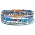 FANCY SHINY Boho Leather Wrap Bracelet Stackable Infinity Chunky Cuff Bracelets Western Hippie Outfits Jewelry Valentine Gifts for Women - color: Snakeskin Blue