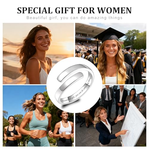 Sonateomber Gold Silver Faith Open Rings for Women ，Adjustable Minimalist Personality Encouragement Hope Love Healing Promise Ring Wedding Festival Accessories Fashion Jewelry Gift - color: Beautiful girl, you can do amazing things