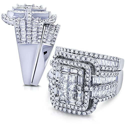 925 Sterling Silver Shiny Full Diamond Gemstone Ring Cubic Zirconia Rings Fold Wear Bridal Sets CZ Diamond Multi Row Ring Eternity Engagement Wedding Band Ring For Women (US Code 7) - size: US Code 7