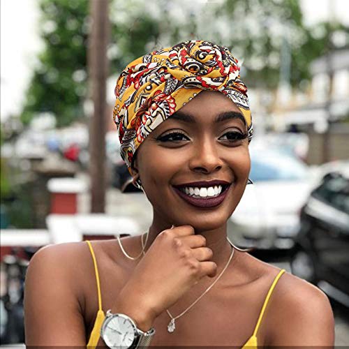 DRESHOW 5 Pack Knotted Headwraps for Women African Turban Pre-Knotted Beanie Headwraps Hair Covers - color: 5 Pack Donuts: Flower Printed Ba