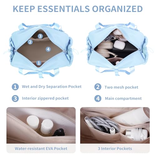 ECOHUB Small Gym Bag for Women, Mini Gym Duffle Bag with Wet Compartment, Bowknot Sports Bag, Cute Gym Tote Bag Dance Yoga Workout Travel Bags Light Blue - color: Light Blue