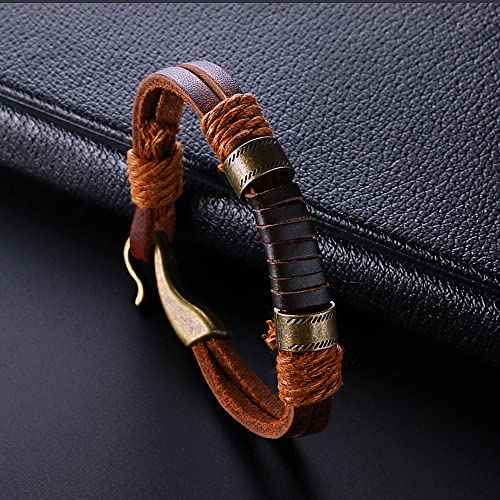 Mens Genuine Leather Bracelet - Handmade Adjustable Leather Cuff Bracelet punk Style leather wrap Wristband for Men - color: E-BROWN BRONZE