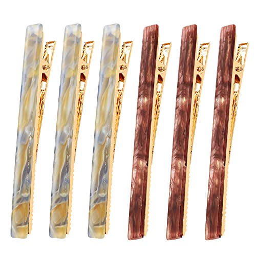 Cobahom 6 Pcs Duckbill Hair Clips Acrylic Resin Hair Clip Metal Duck Teeth Hair Pins Chic Tortoise Shell Hair Barrettes for Thick Hair (3 Coffee Color + 3 Yellow) - color: 3 Coffee Color & 3 Yellow