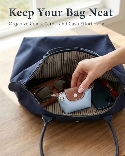 Wuflyover Coin Purse for Women, Mini Nylon Change Purse with Keychain, Small Zip Pouch for Coins, Cash, Cards (blue) - color: blue