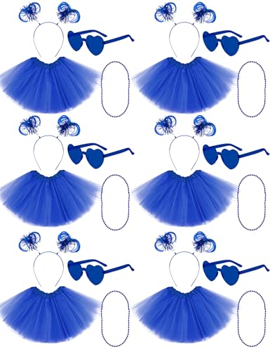 80s Tutu Costume Accessories Set for Women, Tutus Skirt Ponytail Headband Necklace Sunglasses, Party Halloween - color: Blue