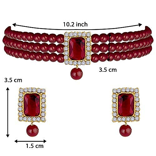 Aheli Ethnic Choker Necklace Earrings Wedding Bollywood Party Jewelry Set Gift for Women - color: Maroon 2