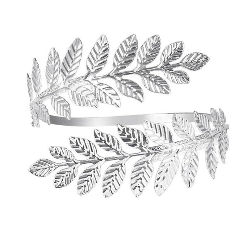 Arm Cuff Layered Bracelet Adjustable Leaf Flower Starfish Upper Arm Cuff Bangle Jewelry Gold Plated Bracelet Ring Set for Women Boho Summer Beach Essentials - color: Silver-Leaf