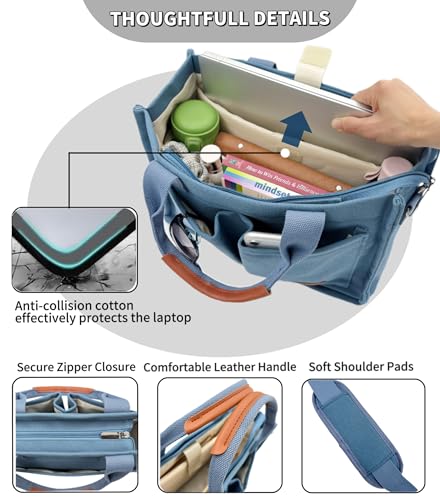 Large Canvas Tote Bag for Women Work Tote Bags with Pockets Laptop Crossbody Purses Everyday Bag Handbags for Travel - color: New Upgrade Plus Blue