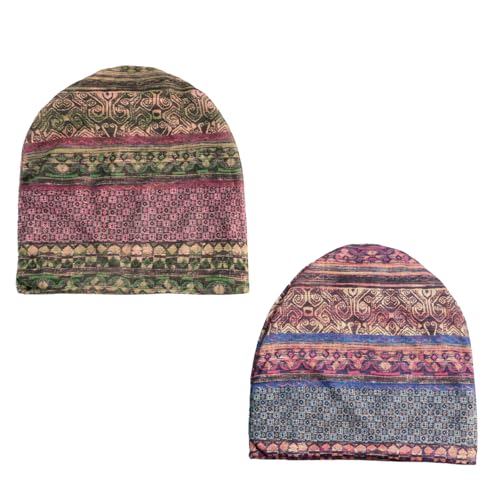 Women's Slouchy Beanie Cap Chemo Headwear Hats Scarf - color: C - Green Blue
