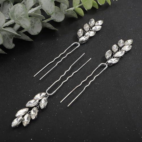 3pcs Rhinestones Beads Silver Hair Pins for Women Girls Wedding Bridal Vintage Hair Styling Jewelry (Silver) - color: Silver