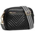 BOSTANTEN Quilted Crossbody Bags for Women Vegan Leather Purses Shoulder Handbags with Wide Strap - color: Black