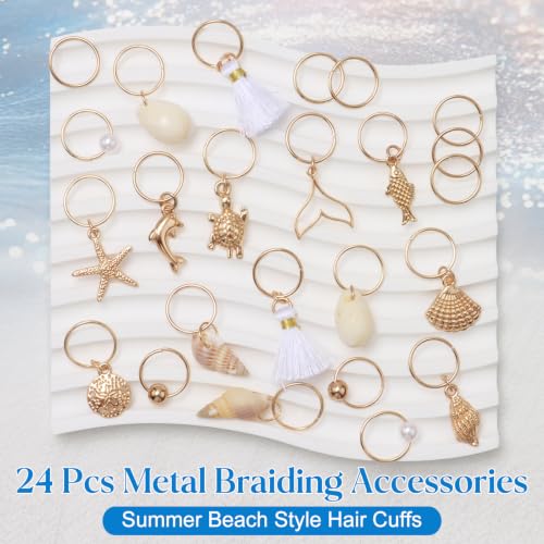 24 Pcs Gold Seashell Hair Jewelry for Braids - color: Gold seashell-24pcs