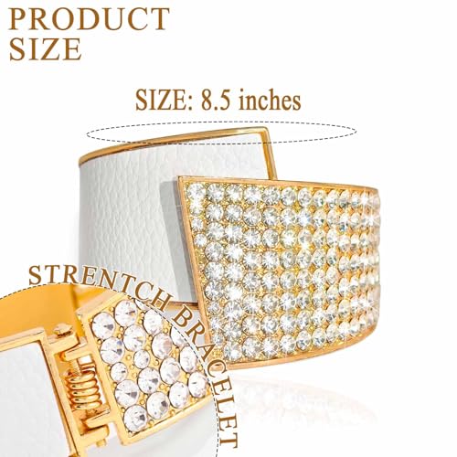 ELABEST Stylish Rhinestone Bracelet Cuff Bracelets Stretch Bracelets Sparkly Hand Chain Wedding Parties Jewelry Accessories for Women - color: White