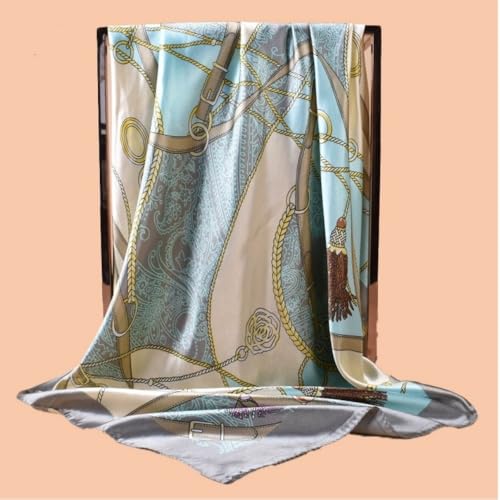 Hexchasty 35”Head Scarf Satin Silk Like Hair Scarf Large Square Head Scarves Bandana Head Wraps Headscarfs for Women Green - color: C-light Blue