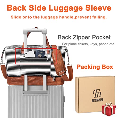 IBFUN Weekender Bags for Women, 21" Weekender Travel Bag, Travel Duffle Bag with Shoe Compartment Carry on Overnight Duffel Bag for Weekend Travel Business Trip - color: C1-Black Strip