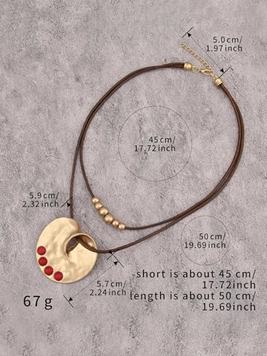 Boho Necklaces for Women Chunky Circle Necklace Layered Boho Circle Leather Choker Necklace Long Vintage Necklaces Bohemian Jewlery Gifts - style: Bohemian Pendant Necklace