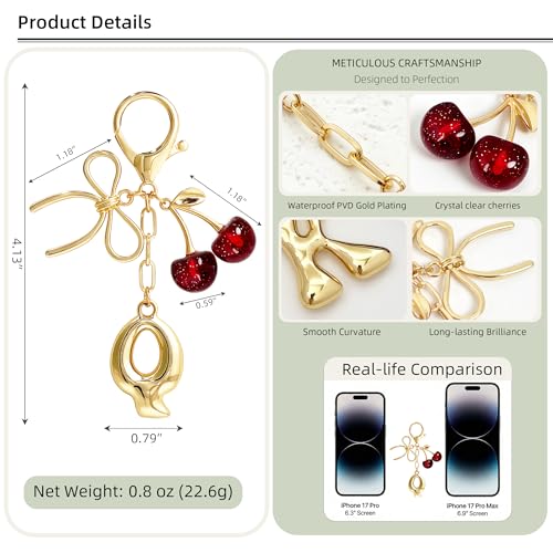 Cute Initial Cherry, Bow, Heart & More Styles - Personalized Keychain Bag Charms & Purse Accessories for Handbags - color: Red Cherry, style: Q