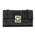 Huralona Women Straw Woven Clutch Purse Pleated Handbag for Summer Beach Vacation Straw Shoulder Crossbody Bag - color: Black1