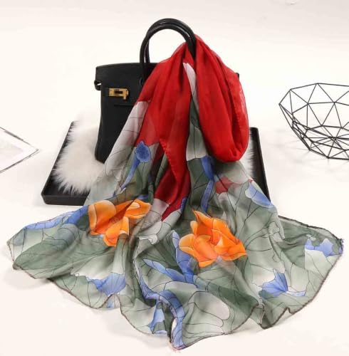 Xyueanlo Women's Chiffon Scarf Lightweight Scarves Fashion Elegant Floral Print Scarfs Shawls - color: Green