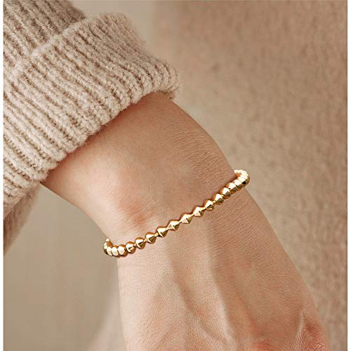 BENEIGE Women Bracelet 14K Gold Plated Paperclip Satellite Bead Ball Oval Cuba Cable Box Chain Daily Charm Layered Link Silver Bracelets Adjustable Jewelry - style: Beaded Diamond Chain