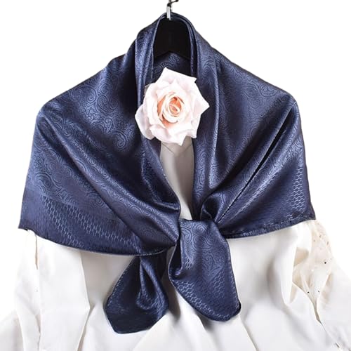 35” Satin Large Square Head Scarves-Like Silk Satin Scarf for Hair Wrapping at Night Bandana Square Scarf for Sleeping - color: Jacquard-navy Blue