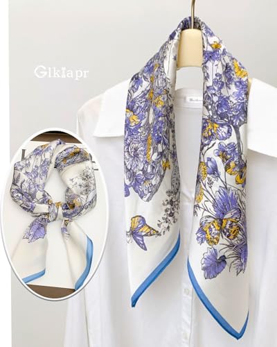 Satin Bandana Headscarf for Women Silky Hair Scarves for Fashion Lightweight - color: 15-blue Flowered Bushes
