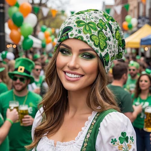 Bohend Bohemian Beanie Hats Headwear Cap Stretch Non Slip Bandanas Sleep Turbans Hats for Women Men Close top Head Covering - style: Shamrock